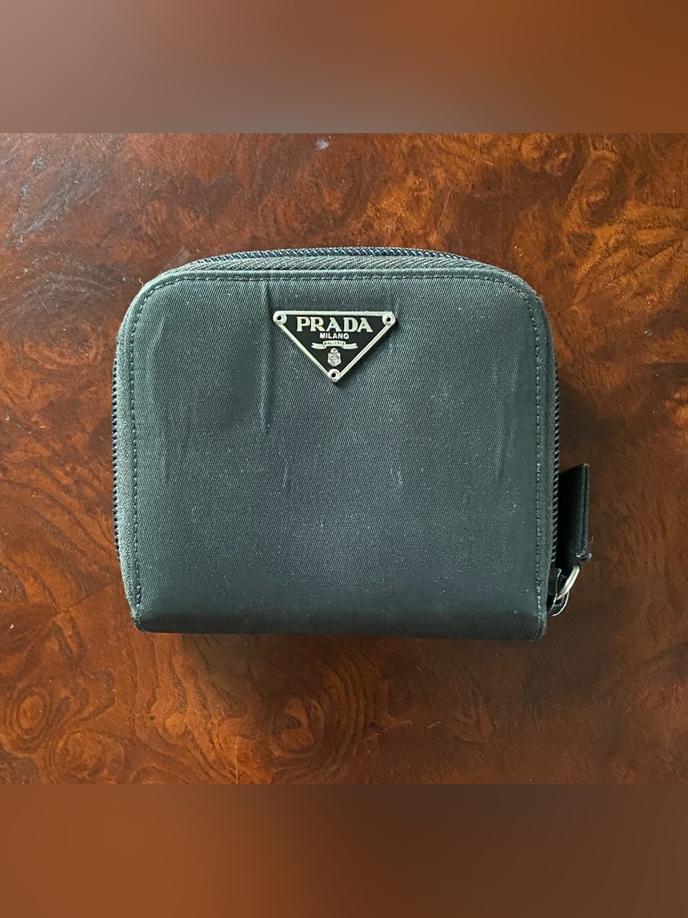 Prada Vintage Triangle Logo Black Nylon Zip-Around Compact Wallet